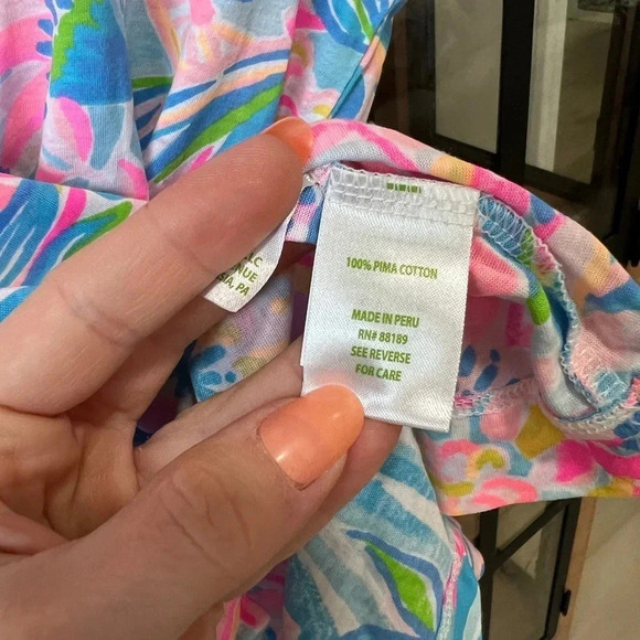 Lilly Pulitzer Rexa Tee Shirt Square neck Tropical Punch Pima short sleeve - Picture 5 of 7
